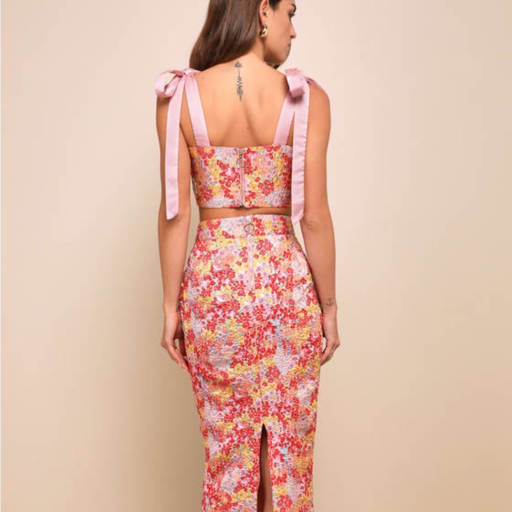 Floral Two-Piece Midi Dress with Pink Tie Straps